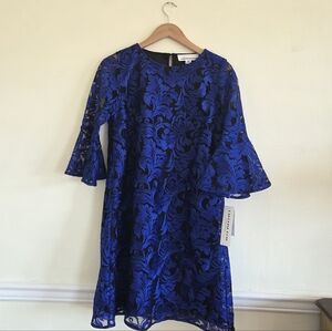 Caroline Rose Bella Soirée Lace A-Line Midi-Dress In Saphire Black NEW